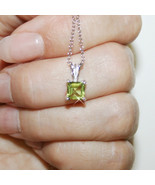 Princess Cut Peridot 7mm Pendant Necklace 14k White Gold over 925 SS 18 ... - £39.25 GBP
