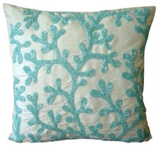 Sea Weeds Aqua Blue Throw Pillows Cover, Art Silk 16x16 Pillow Cover, Sea Weeds - £24.15 GBP+