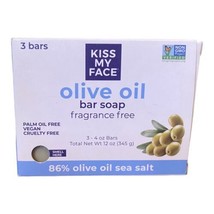 Kiss My Face Olive Oil Fragrance Free Bar Soap, 3 Bars Total, New In Box - £16.88 GBP
