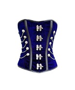 Blue Velvet Black Leather Stripes Chains Goth Steampunk Corset Costume O... - £58.96 GBP