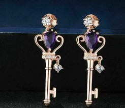 2.1Ct Pear Cut Simulated Amethyst Key Earrings Gold Plated  925 Silver - £93.47 GBP