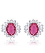 Silvertone Rhodium Plated Brass Ruby Red Blue Cubic Zirconia Fancy Stud ... - $35.00