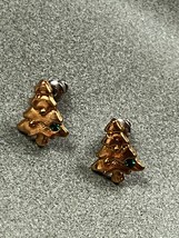 Dainty Goldtone Christmas Tree w Tiny Green Rhinestone Accent Post Earrings for - £7.56 GBP