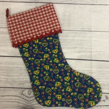 Vintage 1970s Quilted Christmas Stocking Handmade Red Gingham Check Fabric - £17.34 GBP