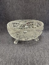 Vintage Estate Crystal Cut Glass Saw Tooth Edge 3 Footed Trinket Nut Bowl 6.25” - £11.73 GBP