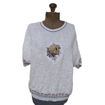 Vintage Brambles Sweater Womens XL White Bird House Embroidered Half Sleeve - £23.74 GBP