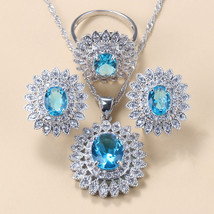 Ew product flower jewelry sets sky blue cz crystal clip earrings ring bracelet necklace thumb200