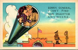 Vtg WW2 Comic Military Linen Postcard - Sorry General I Can&#39;t Find Your Daughter - £7.67 GBP