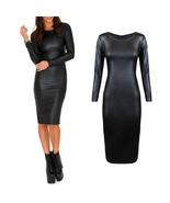 Black Faux Leather Office Lady Dress Suits Women Costumes Bodycon Midi D... - £73.02 GBP