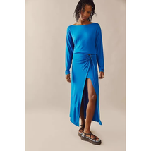 New Free People Alyssa Long Sleeve Wrap Dress Maxi X-SMALL $128 Blue  - £59.51 GBP