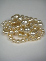 Faux Pearl Necklace 32 In Cream Bead Graduating Strand Goldtone Hand Knots FLAW - £19.56 GBP