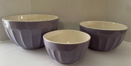 WILLIAMS SONOMA Lavender Purple Ribbed Set of 3 Nesting Bowls Heavy Ceramic - $157.29