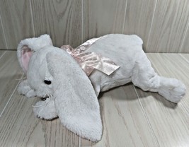 Bearington Collection 13&quot; white pink dot bow plush bunny rabbit laying lying - £23.72 GBP