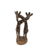 Vintage Kenya Hand Carved Wood Intertwined Giraffe Family Sculpture 9” Tall - $370.49 MXN