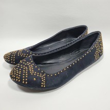 Wanted Women&#39;s Black Gold Studded Textile Slip On Flats Shoes Size 8 M Preowned - £10.85 GBP