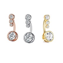14G Double Round Cubic Zirconia Oreille 4 Crystal CZs Belly Button Rings 316L Su - £65.33 GBP