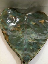 Heart Shaped Green/Brown Clay Pottery Leaf Trinket Holder, Candy Dish or Ashtray - £7.82 GBP