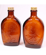 VINTAGE LOG CABIN SYRUP AMBER EMBOSSED Ben Franklin &amp; LADY LIBERTY BICEN... - $11.60