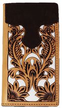 Men's Western Floral Filigree White Inlay Tooled Leather Rodeo Wallet 18... - $46.52