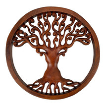 Hand Carved Mahogany Tree Of Life Wood Wall Plaque - 11.5 Inch Diameter - £30.96 GBP