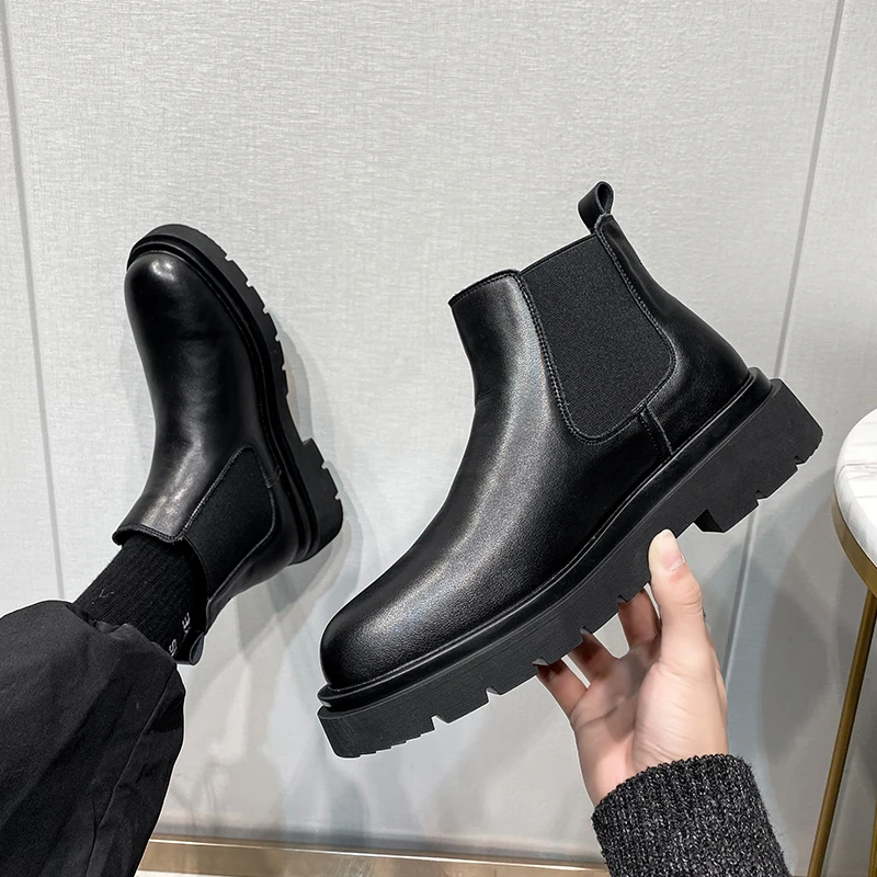 Autumn New Chelsea Boots for Men Black Boots Platform Shoes Fashion Ankl... - £55.66 GBP
