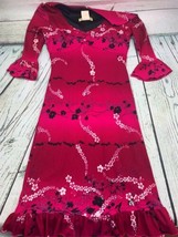 Red Floral Dress V Neck Dress Lined 3/4 Sleeve Y2K Small - £18.67 GBP