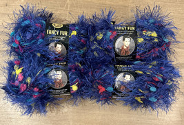 Lion Brand Fancy Fur Yarn Lot of 4 Skeins Color #209 Brilliant Blue - $28.00