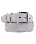 Mens Western Dress Belt Off White Eel Skin Leather Removable Buckle Size... - $82.04 CAD