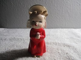 Vintage 196 CHRISTMAS Ceramic ANGEL GIRL Napco Japan 5.5&#39;&#39; red gold trim - £52.36 GBP