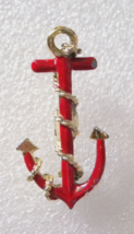 Red Enamel Anchor with Gold Tone Rope Lapel Hat Pin Brooch - £7.72 GBP