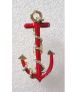 Red Enamel Anchor with Gold Tone Rope Lapel Hat Pin Brooch - £7.80 GBP