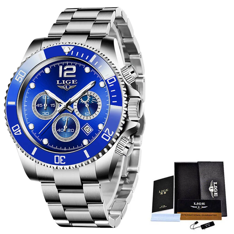 Watches Mens Top Brand Luxury Clock Casual Stainless Steel 24Hour Moon P... - $70.38