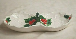 Lefton White Christmas Holly Berry Divided Tidbit Candy Nut Xmas Dish #6... - £15.81 GBP