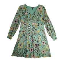 Allison Brittney Green Floral Paisley Dress Sz L Sheer Overlay Wrap-V Ne... - $25.00