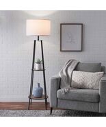 Etagere 62&quot; Matte Black Mid-Century Style Floor Lamp, with 2 Wood Shelves - $1,356.18 MXN