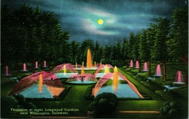 Longwood Gardens At Night Full Moon Wilmington DE UNP Unused Linen Postcard - £2.12 GBP