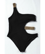Black Textured Stitch One Shoulder Cutout One Piece Swimsuit - $14.17