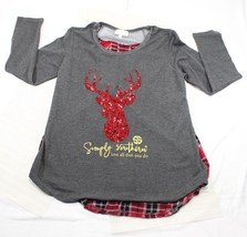 Simply Southern Gray Plaid Back Long Sleeve Top With Red Glitter Sequin ... - $276.02 MXN