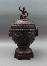 Maitland Smith Vintage Bronze Cherub Lidded Large Urn Compote Lion Handles 16.5&quot; - £1,596.70 GBP