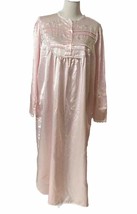 Vintage Delicates Long Nightgown Sz L Pink Satin Embroidered Lacey Long Sleeves - £15.64 GBP