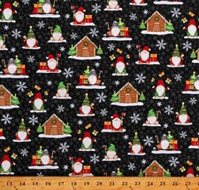 Cotton Gnomes Christmas Tree Farm Holiday Black Fabric Print by Yard (D506.75) - £10.29 GBP