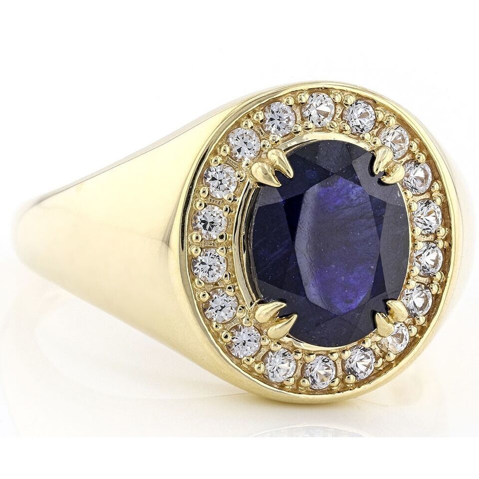 3.72 Ctw Oval Cut Blue Sapphire 14K Yellow Gold Over Solitaire Men's Band Ring Item image 2