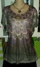 Susan Lawrence Cable Knit Top Shirt Blouse~L~Purple Sublimation~Mandala~... - $14.45