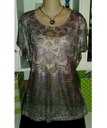 Susan Lawrence Cable Knit Top Shirt Blouse~L~Purple Sublimation~Mandala~... - $19.81 CAD