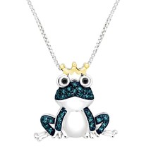 0.30 ct Blue &amp; Black Simulated Diamond Frog Pendant Necklace 925 Sterling Silver - £72.78 GBP