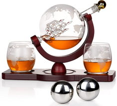 Whiskey Decanter Globe Set with2 Ball Stones 2 Glasses  Gift for Father&#39;s Day - £72.15 GBP