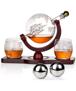 Whiskey Decanter Globe Set with2 Ball Stones 2 Glasses  Gift for Father&#39;... - £72.03 GBP