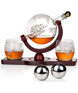 Whiskey Decanter Globe Set with2 Ball Stones 2 Glasses  Gift for Father&#39;... - $92.14