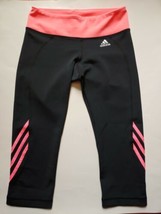 Adidas ClimaLite Capri Leggings Womens Size Medium Black Pink Yoga Running - £18.69 GBP