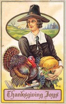Thanksgiving Greetings Pilgrim Man Turkey 1910c postcard - £5.13 GBP